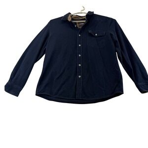 CQR Button Down Shirt Mens Large Navy Blue Long Sleeve Workwear Cotton